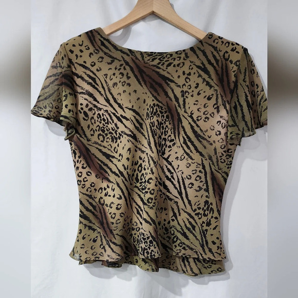 VTG Dress Barn Women's Skirt Set Size 10 Animal Print Chiffon Ruffle Hem Mobwife - Picture 6 of 10